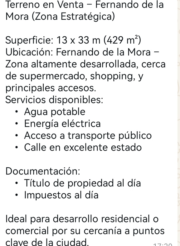 Vendo terreno en Fernando de la Mora zona sur