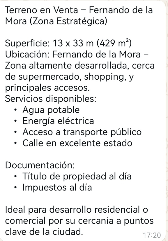Vendo terreno en Fernando de la Mora zona sur